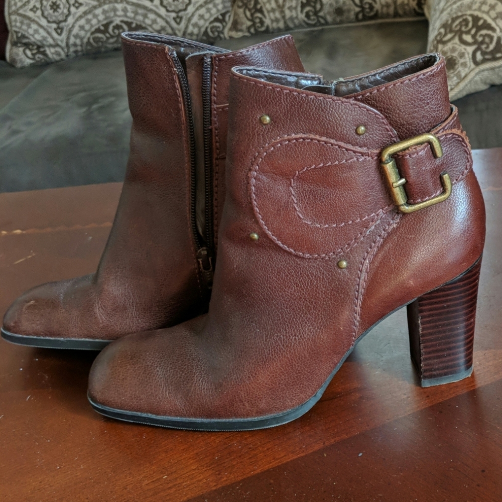 Brown leather boots